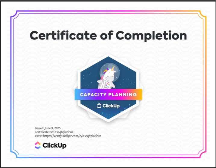 ClickUp Capacity Planning Certificate