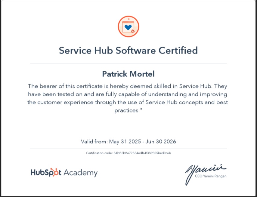 HubSpot Service Hub Software Certificate